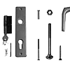 Aluminium deurklink met langschild, cilinderslot en duimen, t.b.v. deuren op stalen frame.