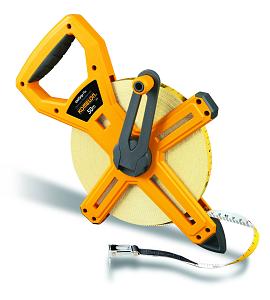 Komelon meetband UniGrip Flx 50mx13mm glasfiber, haak op 0-punt, ABS kruishaspel Klasse II