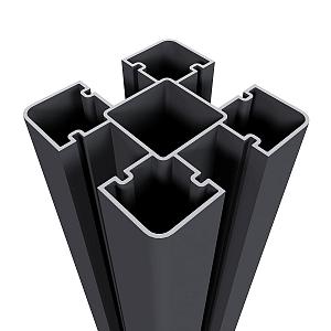 NewTechWood aluminium sleufpaal, met paalkap en paalhouder, 8 x 8 x 190 cm, zwart.