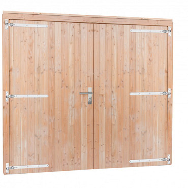 Douglas dubbele deur inclusief kozijn extra breed en hoog, 255 x 209 cm, transparant gespoten.