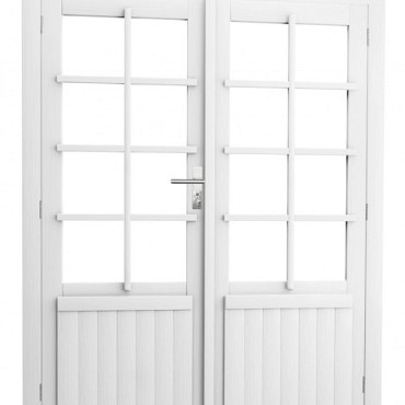 Vuren dubbele 8-ruits deur inclusief kozijn, 168 x 201 cm, wit gespoten.