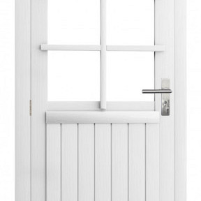 Vuren enkele 6-ruits deur inclusief kozijn, linksdraaiend, 90 x 201 cm, wit gespoten.