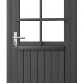 Vuren enkele 6-ruits deur inclusief kozijn, rechtsdraaiend, 90 x 201 cm, antraciet gespoten.