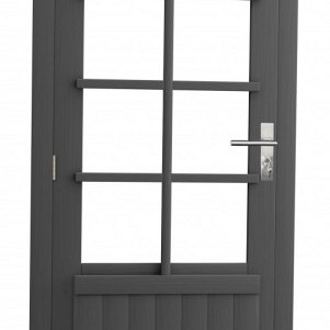 Vuren enkele 8-ruits deur inclusief kozijn, linksdraaiend, 90 x 201 cm, antraciet gespoten.