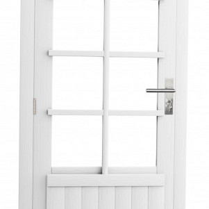 Vuren enkele 8-ruits deur inclusief kozijn, linksdraaiend, 90 x 201 cm, wit gespoten.