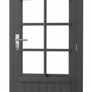 Vuren enkele 8-ruits deur inclusief kozijn, rechtsdraaiend, 90 x 201 cm, antraciet gespoten.