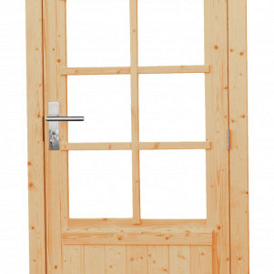 Vuren enkele 8-ruits deur inclusief kozijn, rechtsdraaiend, 90 x 201 cm, onbehandeld.