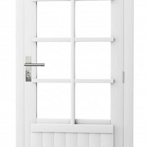 Vuren enkele 8-ruits deur inclusief kozijn, rechtsdraaiend, 90 x 201 cm, wit gespoten.