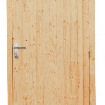 Vuren enkele dichte deur extra breed inclusief kozijn, rechtsdraaiend, 112 x 201 cm, kleurloos geïmpregneerd.