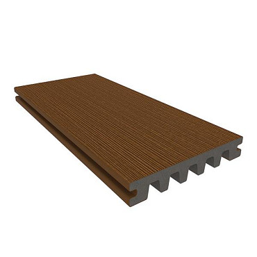 NewTechWood HKC co-extrusie enkelzijdig dekdeel houtstructuur 2,3 x 13,8 x 400 cm, Teak.