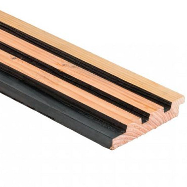 Douglas geschaafd triple profiel met afgeschaafde voorzijde 2,5 x 14 x 300 cm, zwart gespoten.