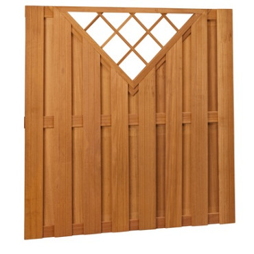 Hardhouten plankenscherm recht verticaal met V-trellis 180 x 180 cm.