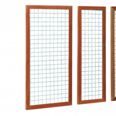 Hardhouten betonijzertrellis met maas 7,5 x 7,5 cm, in raamwerk 4,5 x 7,0 cm, 90 x 180 cm.
