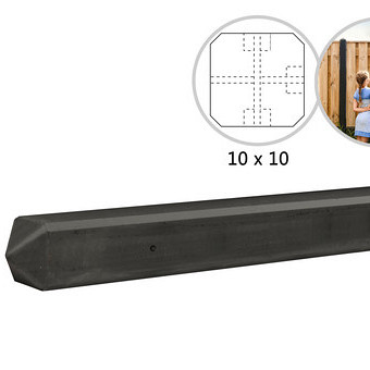 Betonpaal met diamantkop t.b.v. rotsmotief platen 10 x 10 x 280 cm, antraciet ongecoat T-paal.