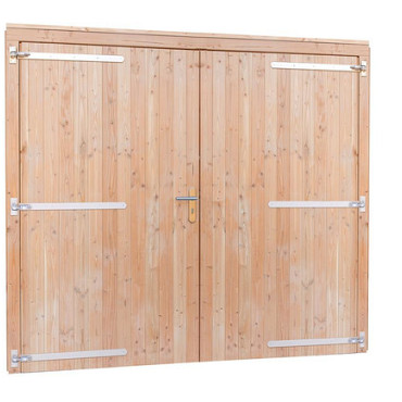 Douglas dubbele deur inclusief kozijn extra breed en hoog, 255 x 209 cm, onbehandeld.