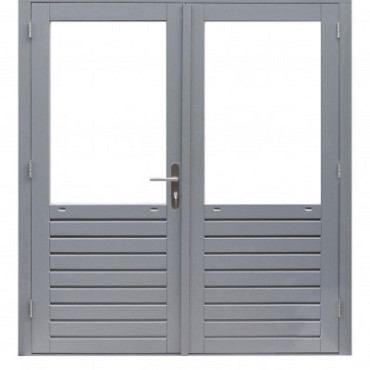 Hardhouten dubbele 1-ruits deur Prestige met dubbelglas, 202 x 221 cm, grijs gegrond.