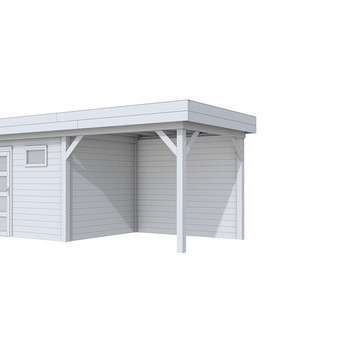 Topvision tuinhuis Bonte Kraai 300x250 cm met luifel 3 meter, grijs gespoten.