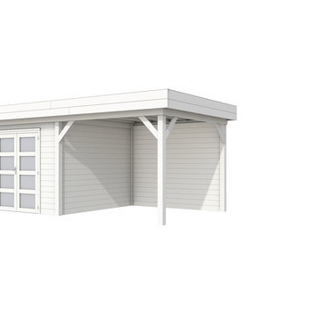 Topvision tuinhuis Bosuil 300x300 cm met luifel 3 meter, wit gespoten.