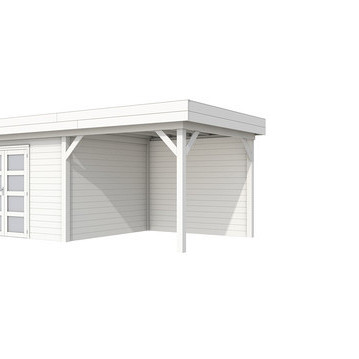 Topvision tuinhuis Parelhoen 400x300 cm met luifel 3 meter, wit gespoten.