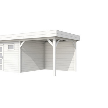 Topvision tuinhuis Tapuit 300x300 cm met luifel 3 meter, wit gespoten.