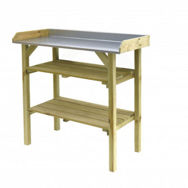 Tuinwerktafel douglas met zinken blad, 109 x 85 x 48 cm.
