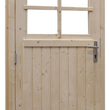 Vuren enkele 6-ruits deur inclusief kozijn, linksdraaiend, 90 x 201 cm, onbehandeld.