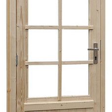 Vuren enkele 8-ruits deur inclusief kozijn, linksdraaiend, 90 x 201 cm, onbehandeld.