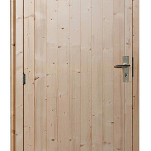 Vuren enkele dichte deur extra breed inclusief kozijn, rechtsdraaiend, 112 x 201 cm, onbehandeld.