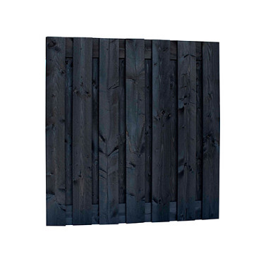 Douglas fijnbezaagd plankenscherm 15-planks 19 mm, 180 x 180 cm, zwart gedompeld.