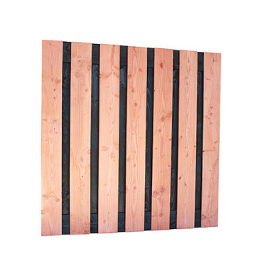 Douglas fijnbezaagd plankenscherm met zwarte binnenkant, 15-planks 19 mm, 180 x 180 cm, zwart/onbehandeld.