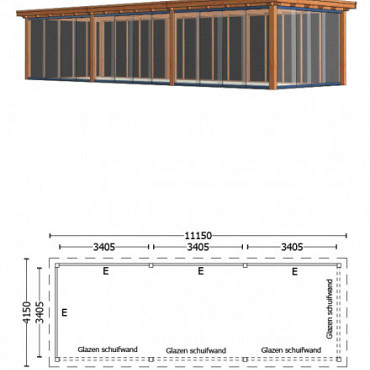 Buitenverblijf Siena 11150x4150x2500mm (bxdxh) combinatie 3, onbehandeld
