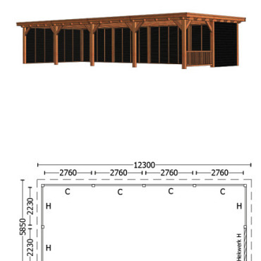 Buitenverblijf Toscane 12300x5450x2600mm (bxdxh) combinatie 2, onbehandeld