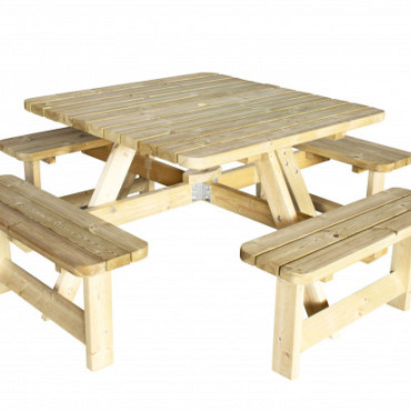 Picknicktafel Vierkant, 40 mm dik, bladmaat 115 x 115 cm.