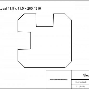 Grenen sleufpaal 8,8 x 8,8 x 270 cm, t.b.v. 28 mm profielplanken, hoekpaal, groen geïmpregneerd.