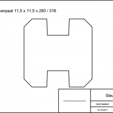 Grenen sleufpaal 8,8 x 8,8 x 270 cm, t.b.v. 28 mm profielplanken, tussenpaal, groen geïmpregneerd.