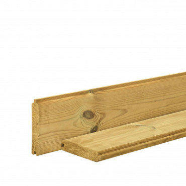 Grenen blokhutplank 2,8 x 14,5 x 180 cm, groen geïmpregneerd.