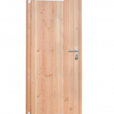 Douglas dichte enkele deur 90x201 cm, linksdraaiend, verzinkte hengen, RVS beslag, kleurloos geimpregneerd.
