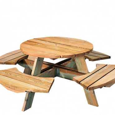 Picknicktafel Mick, 44 mm dik, bladmaat rond 160 cm, zwaar uitgevoerd