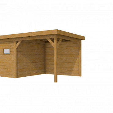 Douglas Topvision Premium tuinhuis Raaf 300x300 cm met luifel 3 meter, groen geimpregneerd.