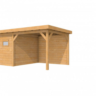 Douglas Topvision Premium tuinhuis Raaf 300x300 cm met luifel 3 meter, kleurloos geimpregneerd.