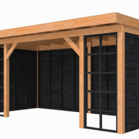 Buitenverblijf Comfort Compleet 500x270cm Basis onbehandeld, wanden zwart geïmpregneerd