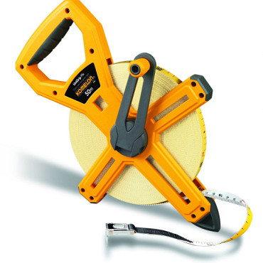 Komelon meetband UniGrip Flx 50mx13mm glasfiber, haak op 0-punt, ABS kruishaspel Klasse II