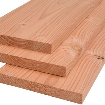 Douglas plank 1 zijde geschaafd, 1 zijde fijnbezaagd 2,8 x 19,5 x 300 cm, onbehandeld.