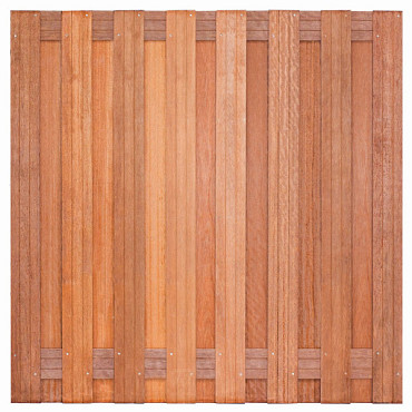 Hardhouten plankenscherm geschaafd 17-planks 180x180cm - 1 zijde met V-groeven betonsysteem