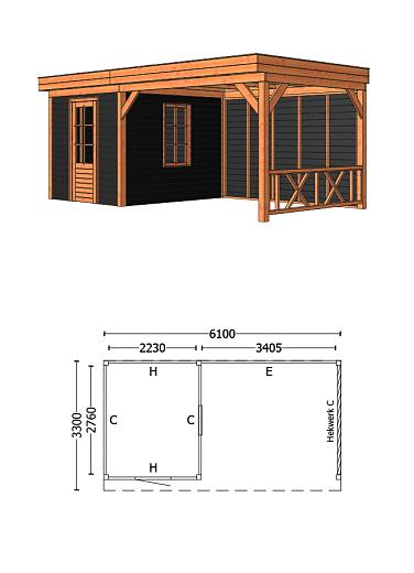 Buitenverblijf Casa 6100x3300x2600mm (bxdxh)