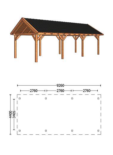 Buitenverblijf Zadeldak XL 9260x4400x4250mm (bxdxh)