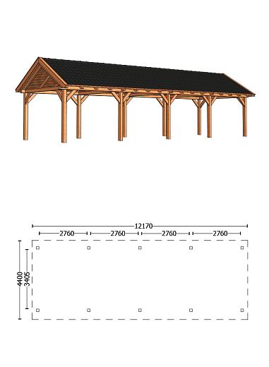 Buitenverblijf Zadeldak XL 12170x4400x4250mm (bxdxh)