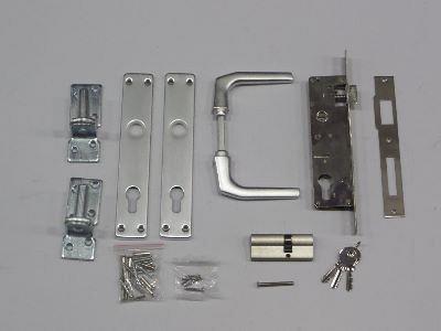 Set voor tuindeuren met kruk en schild + 2 duimen - aluminium