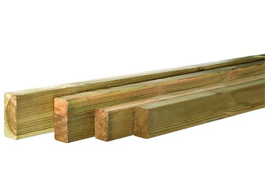 Grenen geschaafde regel 4,4 x 6,8 x 420 cm, groen geïmpregneerd.