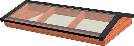 Lichtstraat zadeldak tot 2000mm, 1300mm diep incl. gelaagd isolatieglas en profielen